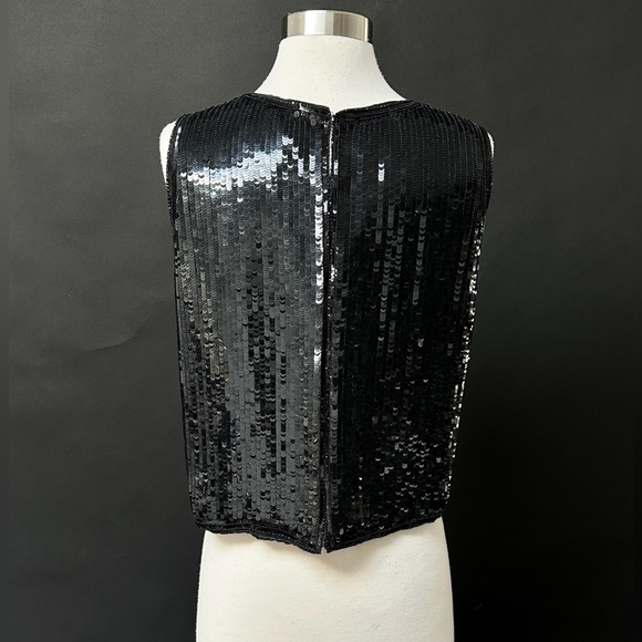 Chanel Vintage Black Sequin Hook Eye Women's Sleeveless Top Bergdorf Goodman NYC - Picture 4 of 15